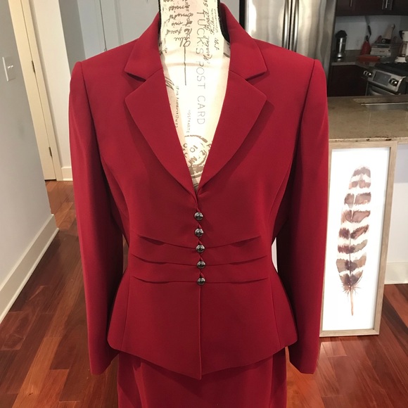 tahari red suit